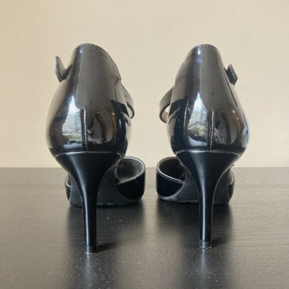 EUC Bandolino Womens Size 8.5 Ginata Buckle Pointed Toe Pump Heels Black Glossy - Picture 6 of 8